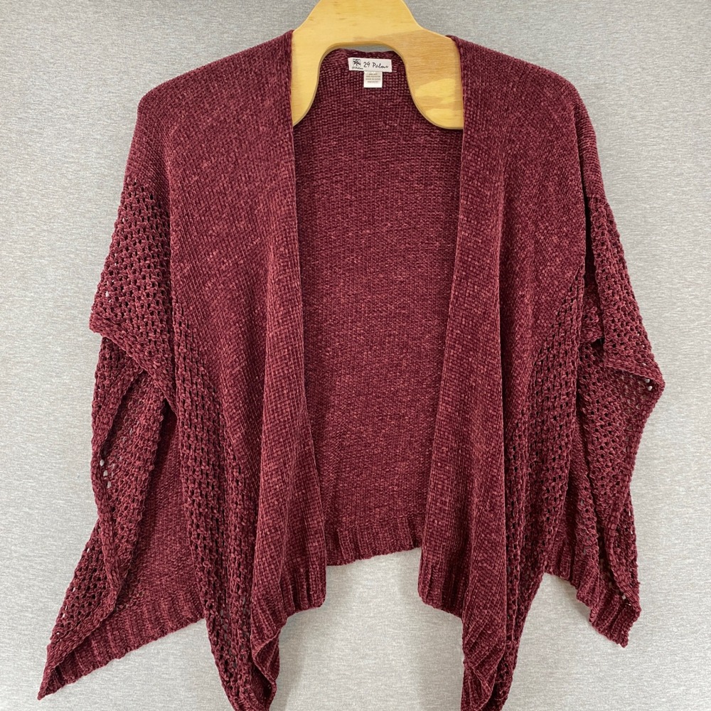 29 Palms Womens Burgundy Crochet Open Front‎ Shawl Poncho Wrap Velour Soft